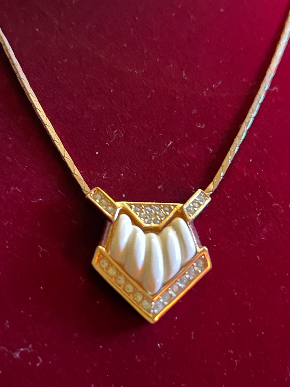 Vintage Christian Dior Gold-Tone Cream Colored Fan Pendant Necklace